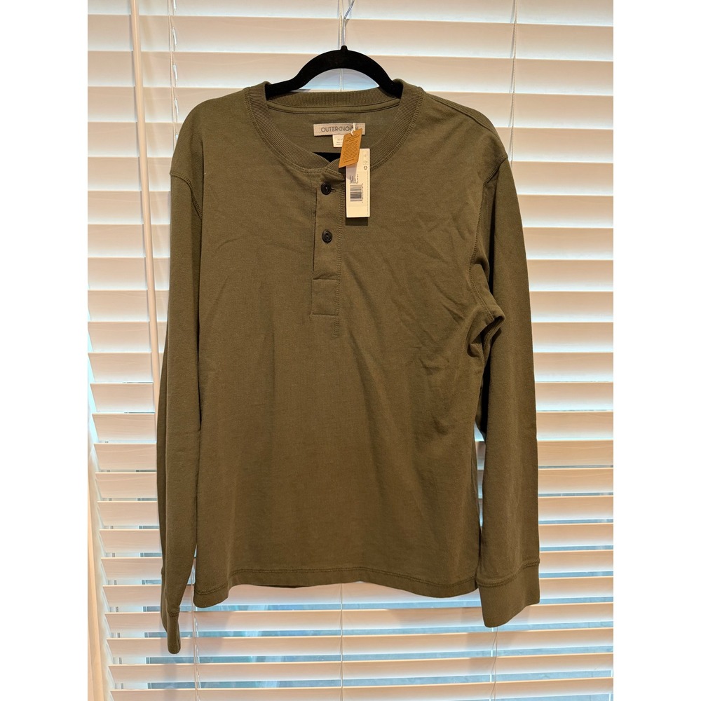 Outerknown Hightide Henley Mens Medium Olive Green Organic Cotton Shirt 1280057